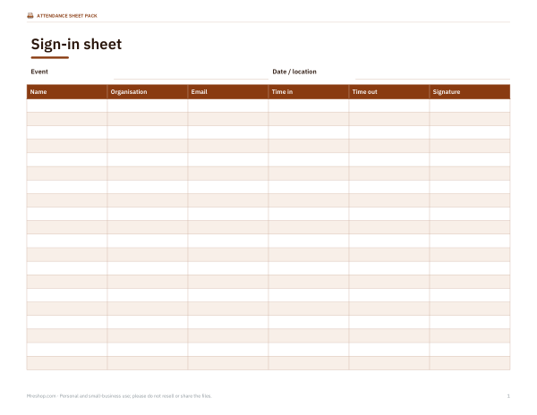 Preview of Printable Sign-in Sheet